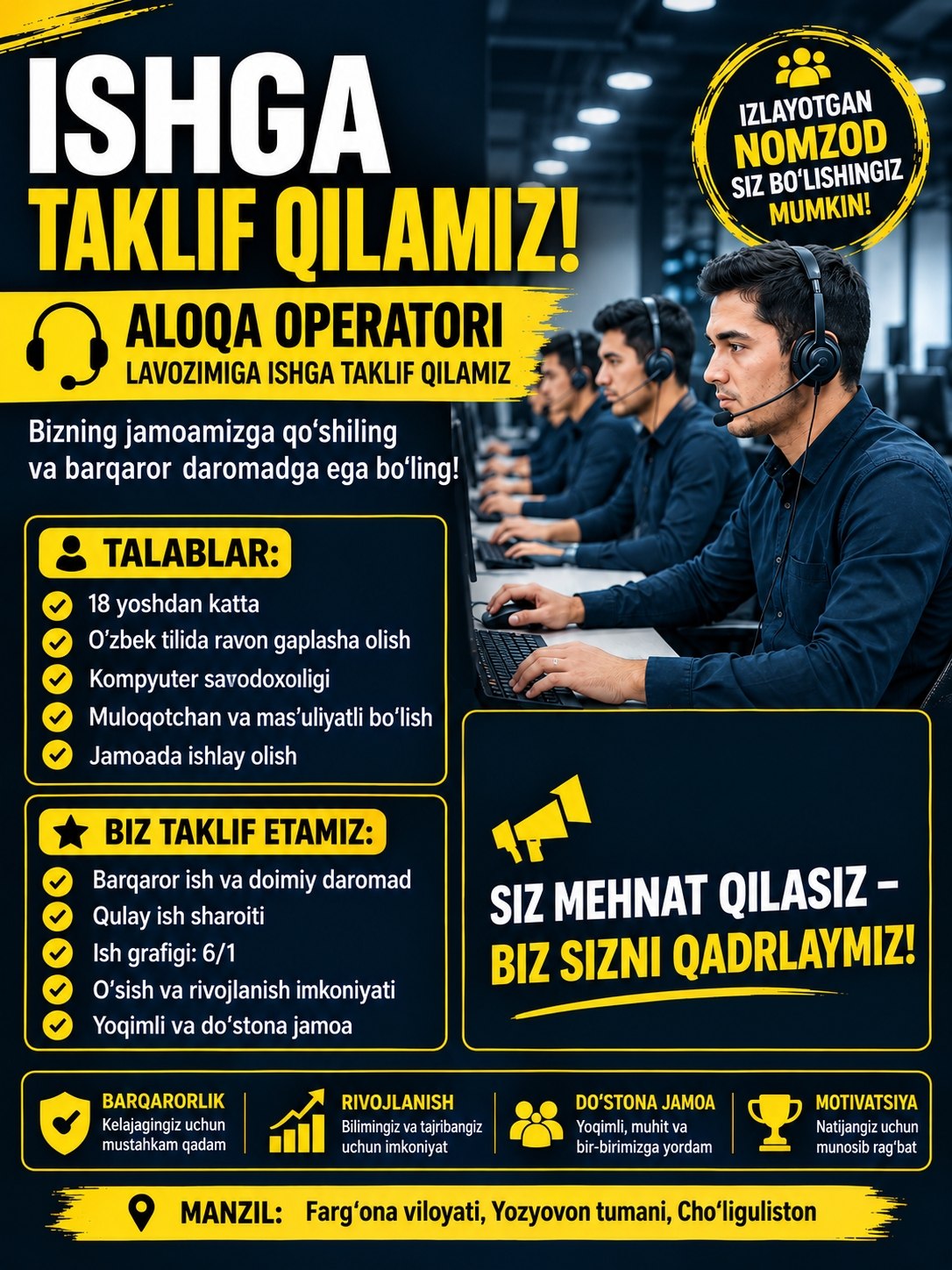 Aloqa sotuv bo‘limiga tajribasi bor professanal