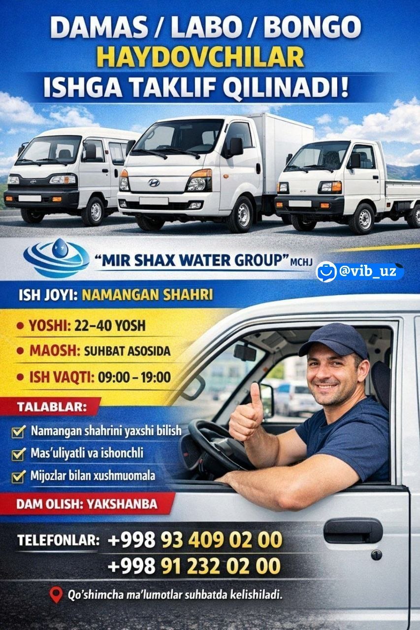 DAMAS / LABO / BONGO avtomashinasi bor haydovchilar