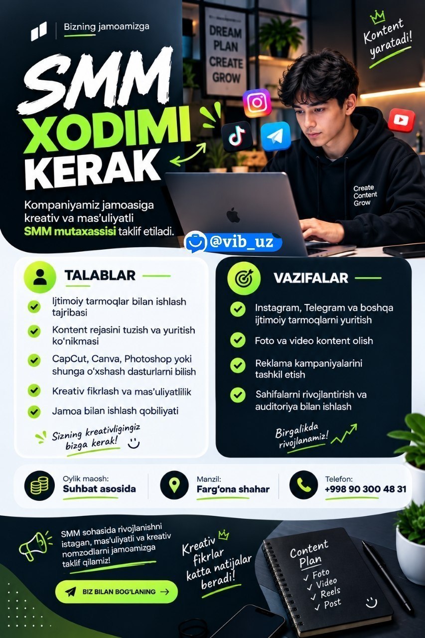 SMM mutaxassisi kerak