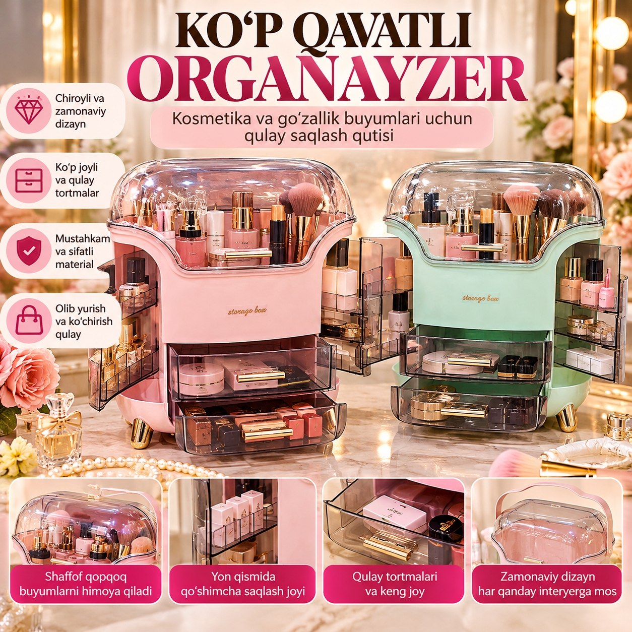Ko‘p qavatli kosmetika organizeri — zamonaviy dizayn