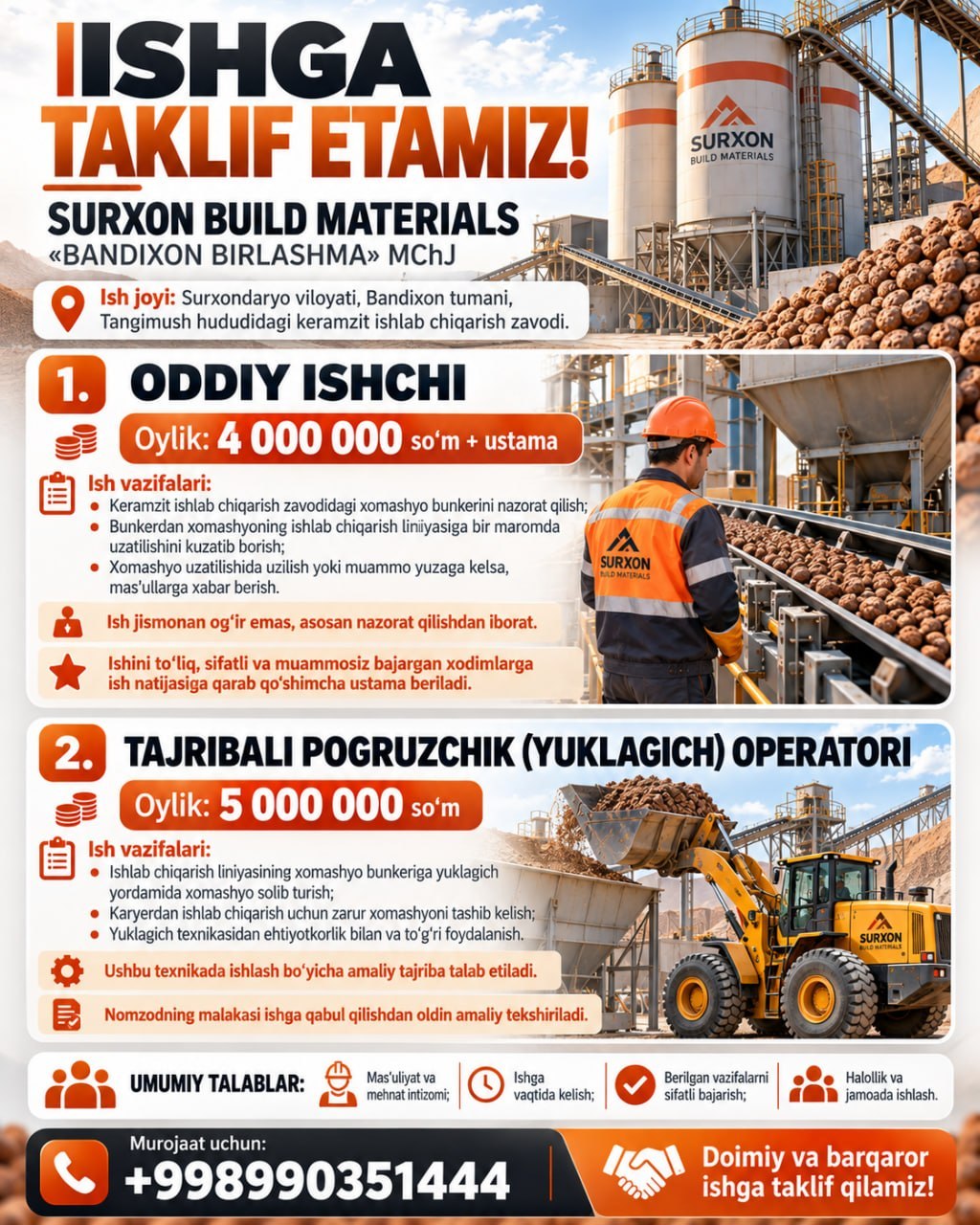 Oddiy ishchi va tajribali pogruzchik (yuklagich)