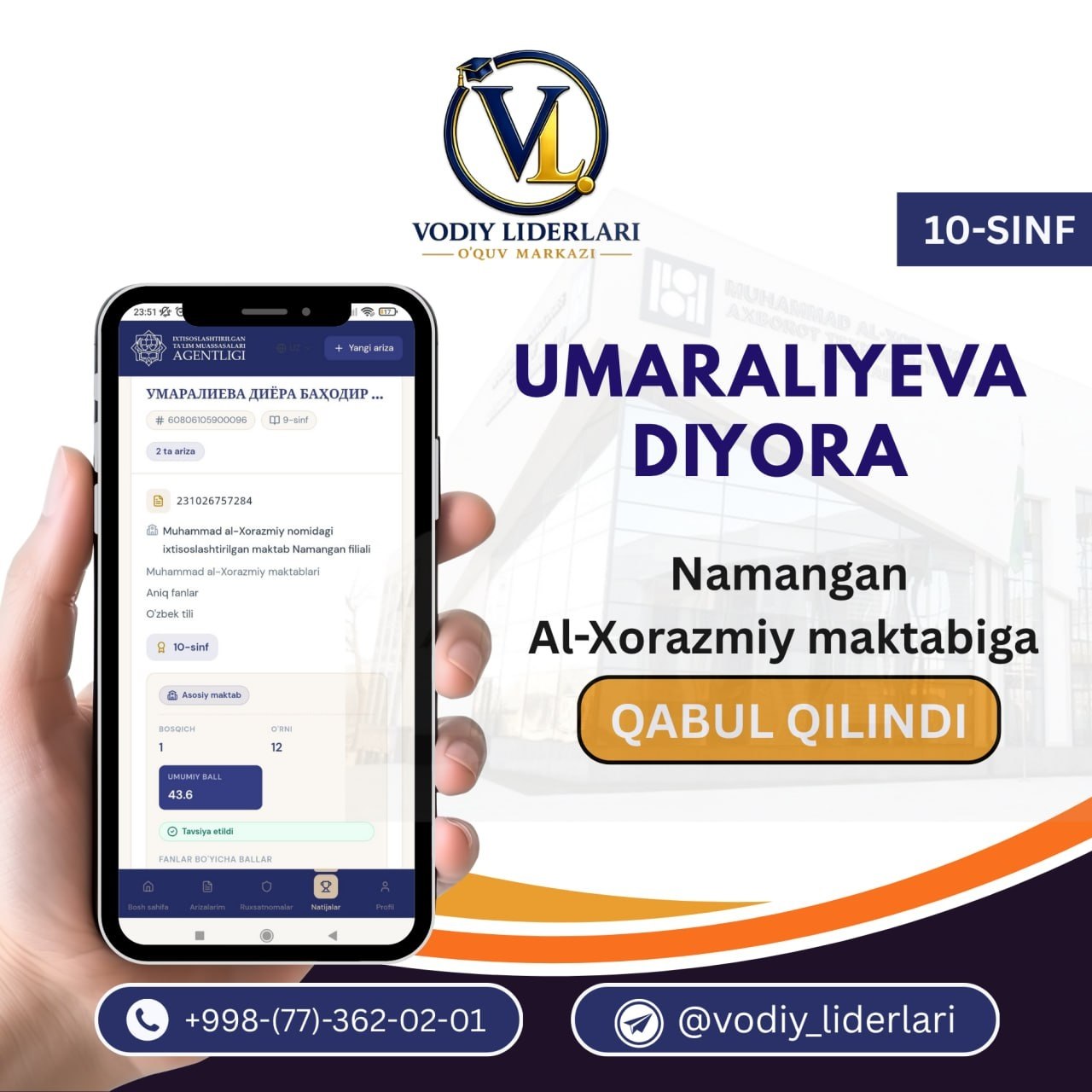 VODIY LIDERLARIDAN NAVBATDAGI NATIJALAR YOMGʻIRI