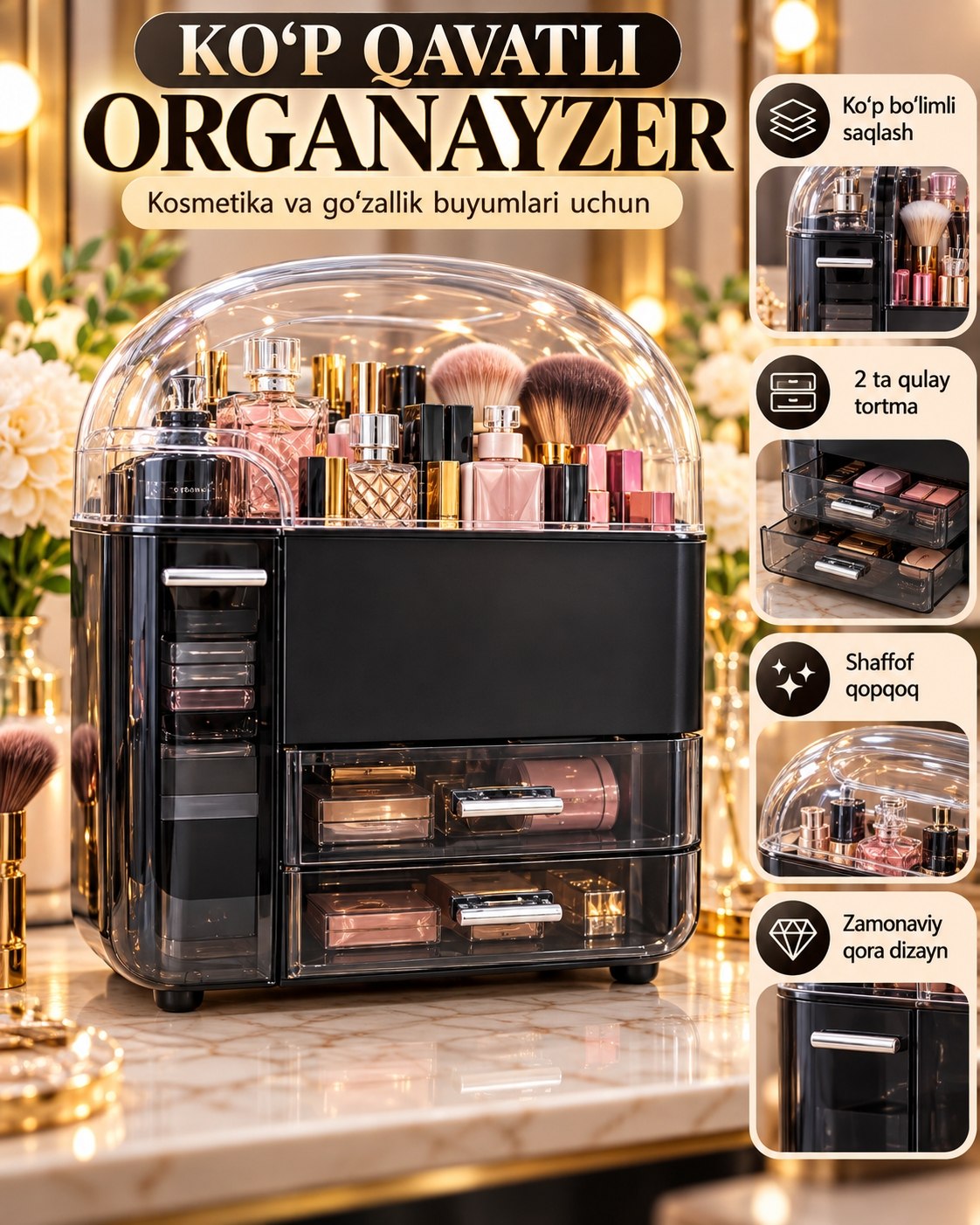 Qora rangli ko'p qavatli organizator — zamonaviy saqlash