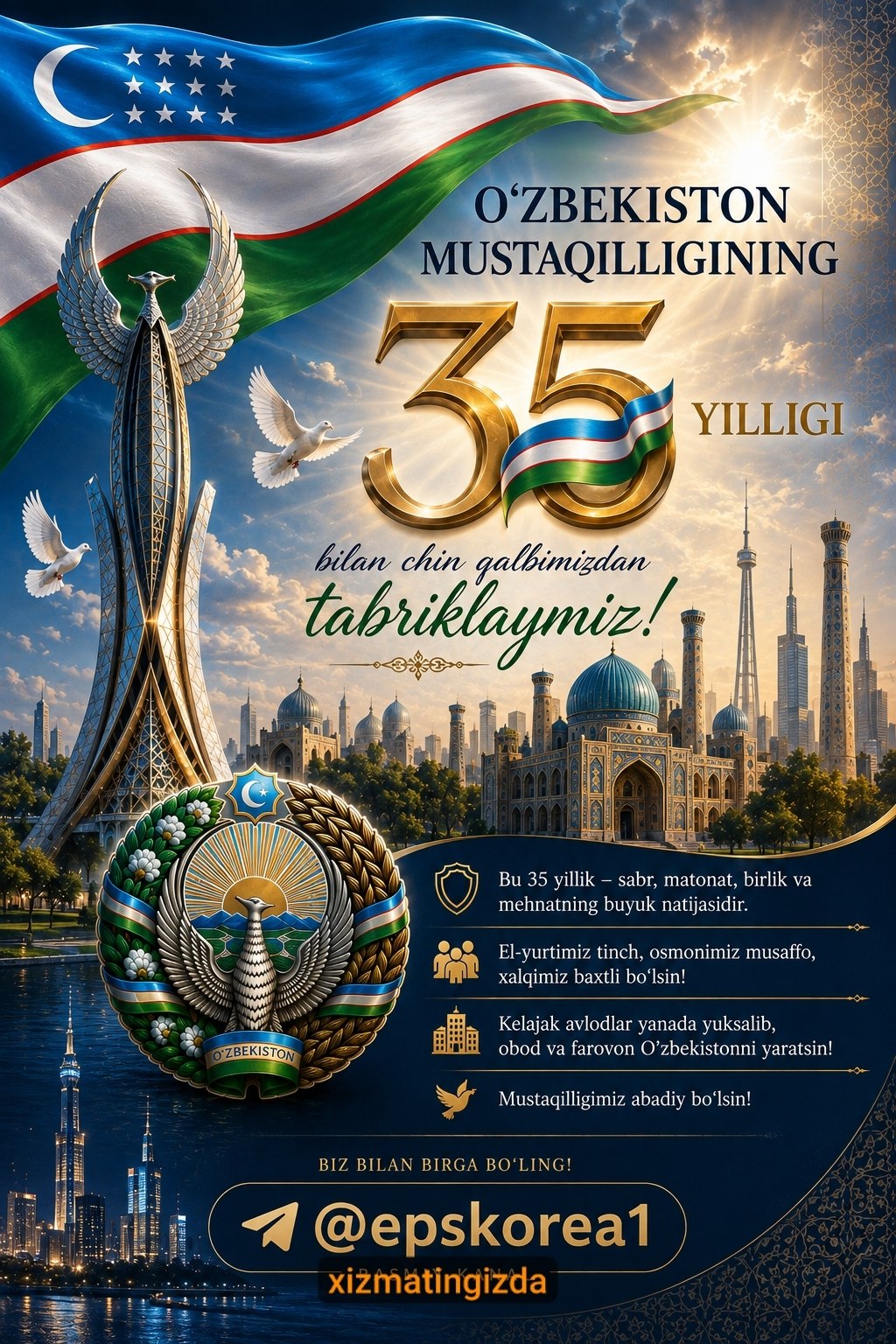 Yurtimiz osmoni doimo musaffo xonadonlarimiz tinchlik