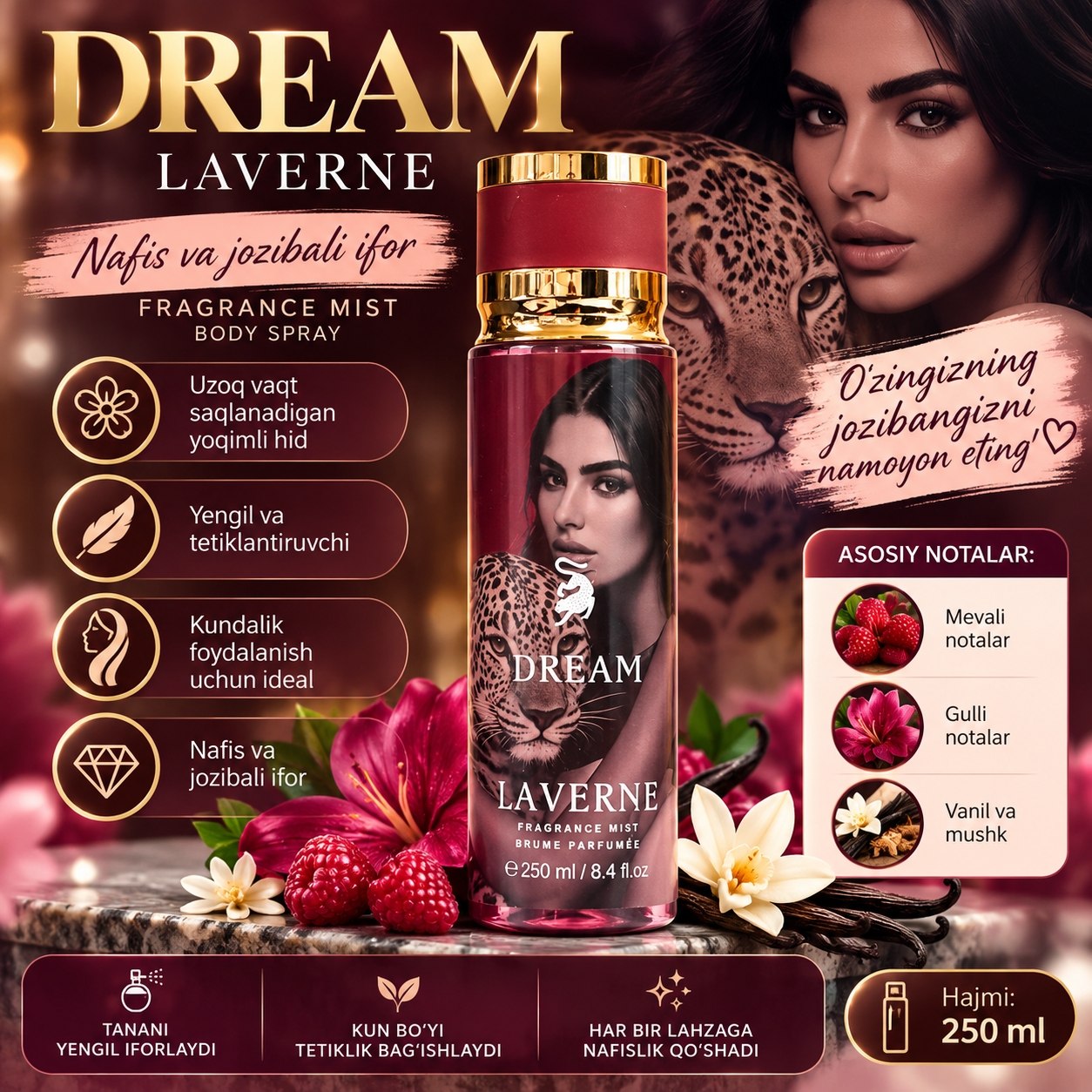 DREAM LAVERNE — Nafis xushbo'y tana spreyi