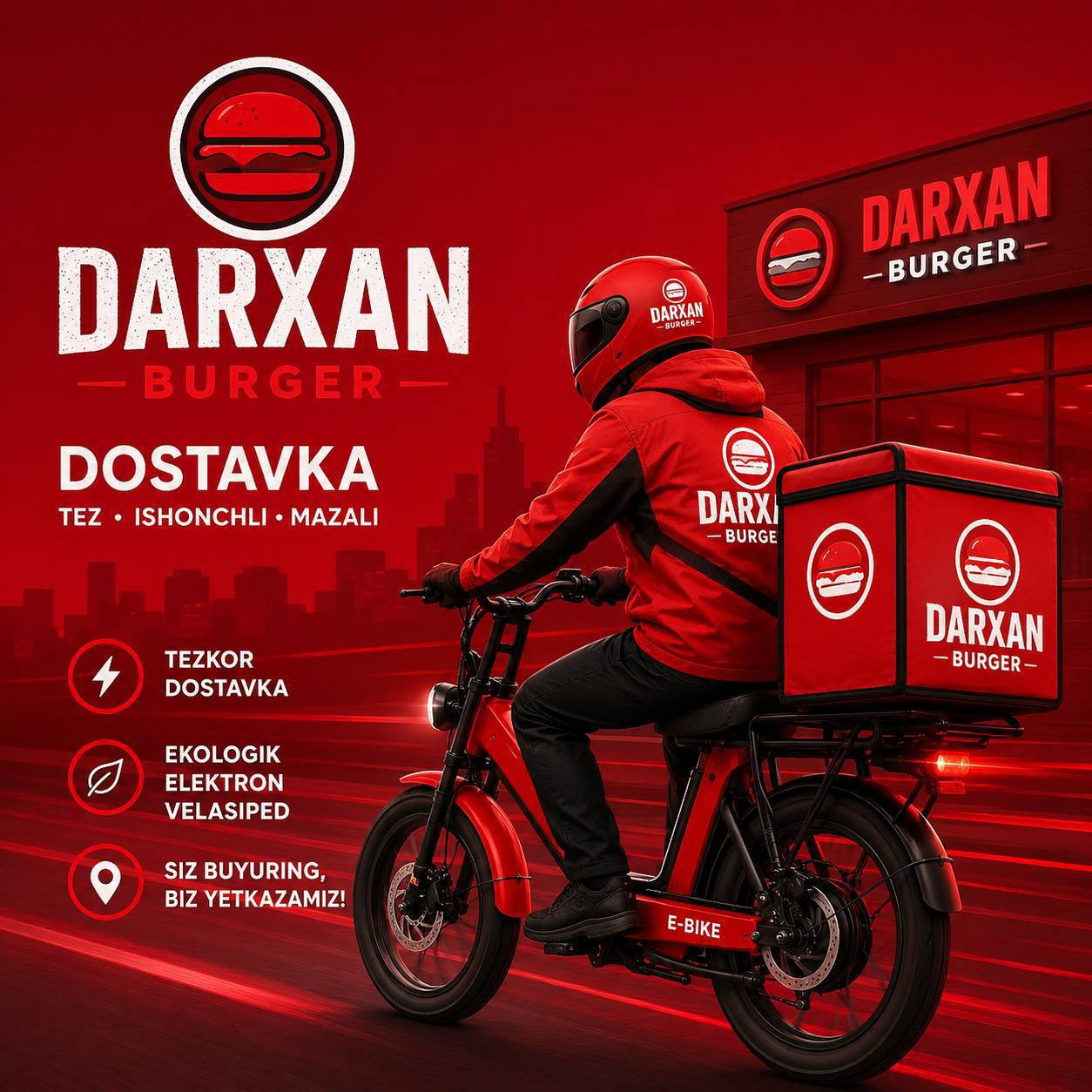 Darxan burgerga elektron velosipedda dostavchik kerak
